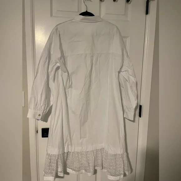 Anthropologie Women's White Maeve Lace-Hem Smock Mini Shirt Dress L Size NWT - Picture 8 of 8